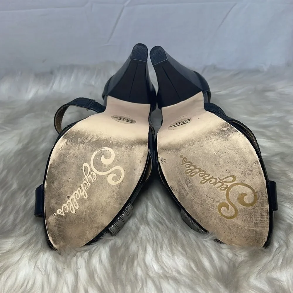 Seychelles Card‎ Shark  Black/Silver Leather Strappy Heels Sz 11